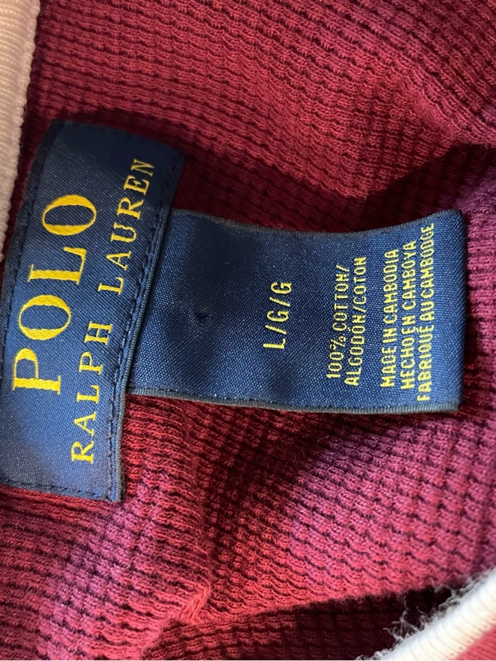 Polo Ralph Lauren Men’s Lg Burgundy Pullover Long sleeve Cotton Thermal Shirt - Picture 7 of 7